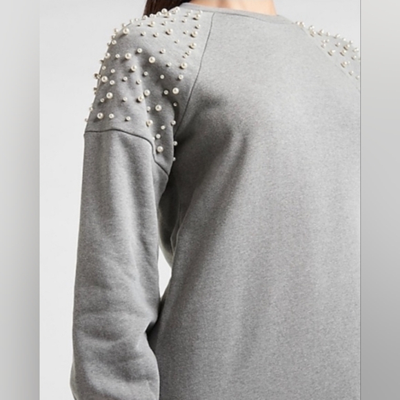 Express Pearl Embellished Gray Sweatshirt Dress Size Meduim - Picture 2 of 10